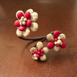 Handcrafted Red & Cream Floral Wrap Bracelet - Just in Time for the Warm Weather